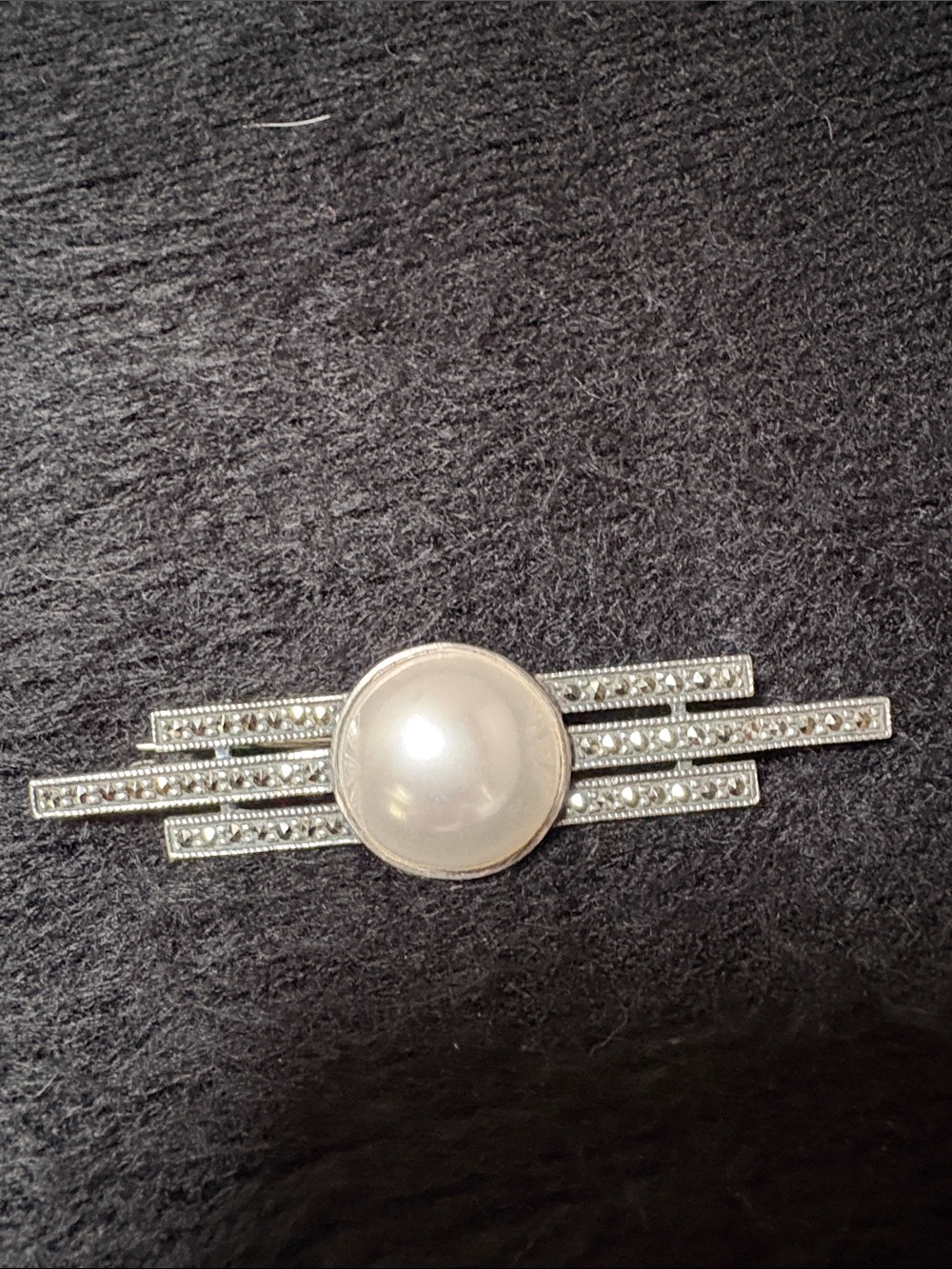 Vintage Judith Jack Sterling Silver Pearl Art Deco Brooch - White